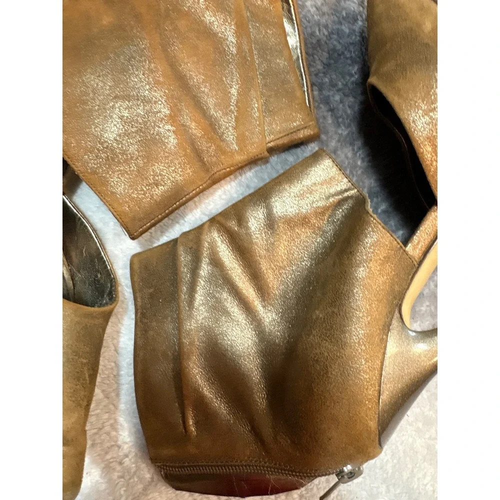 Aldo Bronze Metallic Cutout Pointed Toe Stiletto Ankle Boots Size 37 US 7